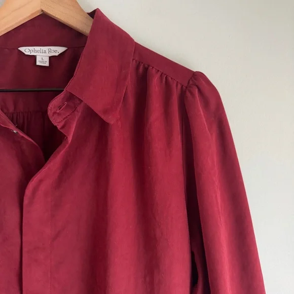 Ophelia Roe NWT Burgandy Long Sleeve Collared Button Down Dress Size Large - Picture 5 of 5